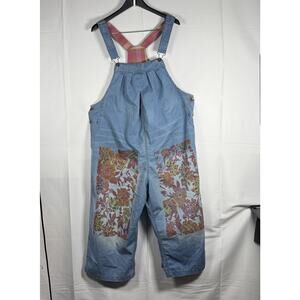 Montorigin Floral Patchwork Denim Overalls Jumpsuit Boho Artsy M Oversized